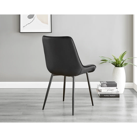 Novara Black Leg 120Cm Round Glass Dining Table & 4 Black Pesaro Black Leg Chairs