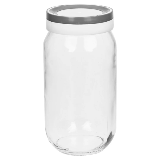 3 X Stackable Glass Storage Jars With Grey & White Lids