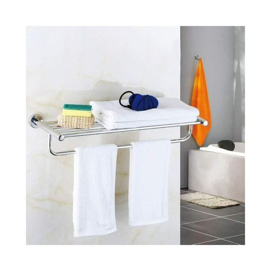 Double Chrome Wall Mounted Bathroom Towel Rail Holder Storage Rack