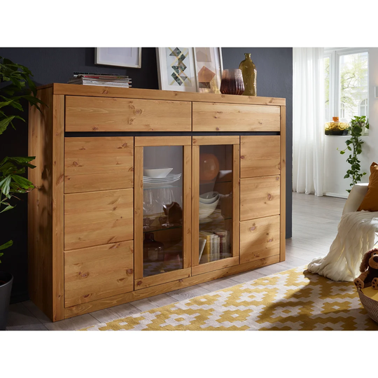 Houk 177 Cm Wide 2 Drawer Pine Solid Wood Highboard