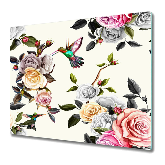 Risinger Tempered Glass Birds Roses Chopping Board