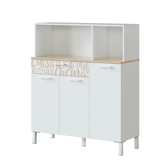 Multi-Purpose Three-Door Wardrobe, A Drawer And A Shelf, White And Oak Color, 108 X 126 X 40 Cm