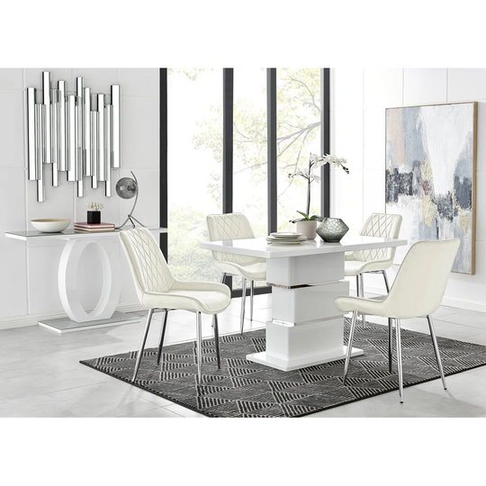 Apollo 4 Dining Table And 4 Cream Pesaro Silver Leg Chairs