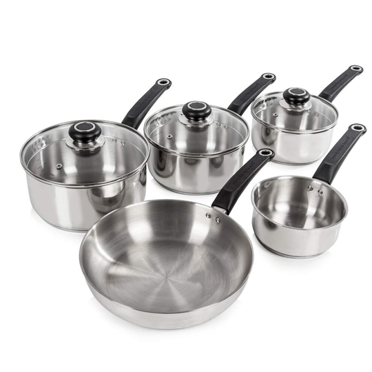 Induction Pan Set With Lids + 5 Piece Stainless Steel 5 Utensil Set, Stay Cool Handles, Themocore Technology