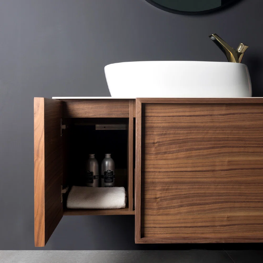 164.4Cm Wall Mounted Single Bathroom Vanity Base Only in Walnut