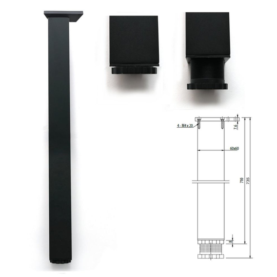 1 x 710mm Square Black Aluminium Breakfast Bar Worktop Support Table Leg 60x60mm