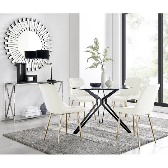 Cascina Dining Table And 4 Cream Pesaro Gold Leg Chairs