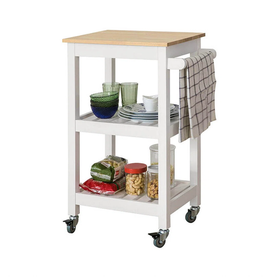 Eyasu 54 Cm' Kitchen Trolley Solid Wood Top and Locking Wheels