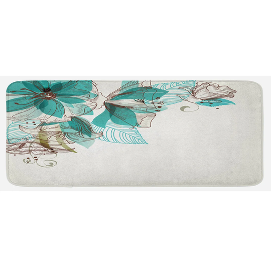 Makaila Turquoise Flowers Buds Leaf Kitchen Mat