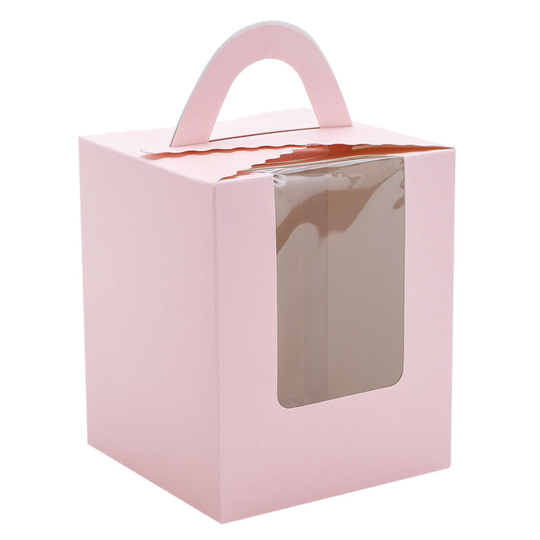(Pink ) 20Pcs Single Cupcake Muffin Fairy Cake Boxes Bags With Clear Windows Boxes Party