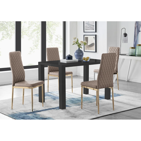 Eubanks 4 Black Dining Table And 4 Cappuccino Gold Leg Chairs