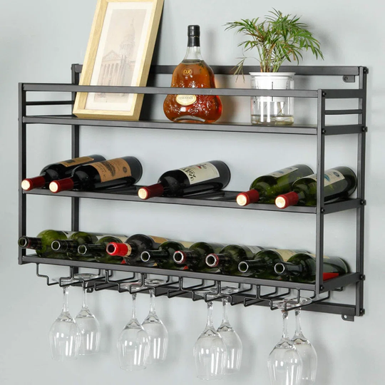 Modern 3-Tier Wall-Mounted Wine Rack, 20 Bottles And Glass Holder, Metal Wine Storage Rack Organizer, Wine Display Shelf For Home Kitchen Bar Restaura