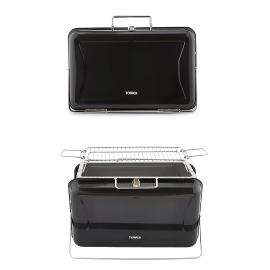 Tower Stealth T978516BLK Portable Charcoal Briefcase BBQ with Carry Handle, Black