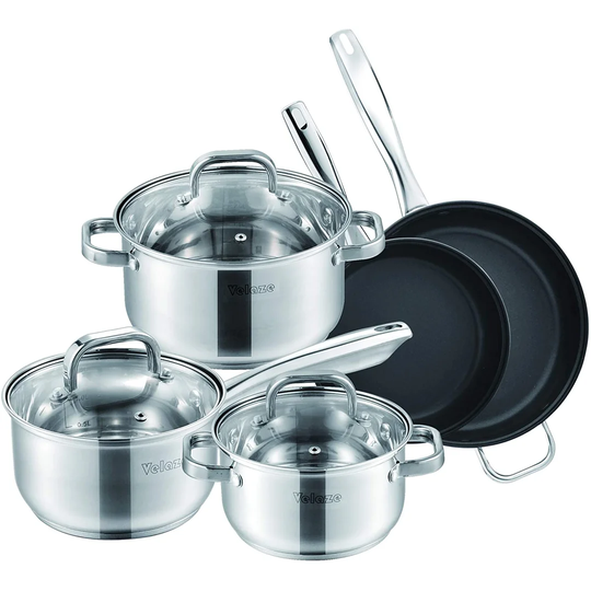 Velaze Eloria 8 Piece Stainless Steel Non Stick Cookware Set