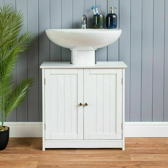 (White) Under Sink Cabinet Cupboard 2Door Storage Bathroom