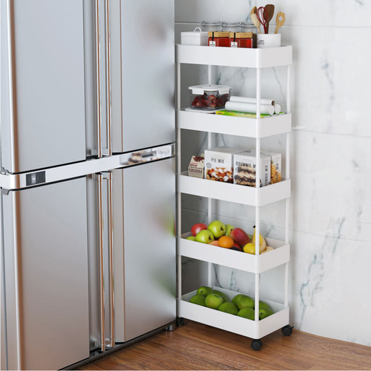 (White, 5 Tiers) Kitchen Trolley Basket Rack Veg Fruit Holder Shelf