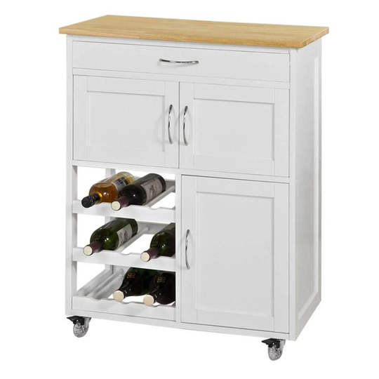 Delana 67 Cm Kitchen Trolley with Solid Wood Top and Locking Wheels
