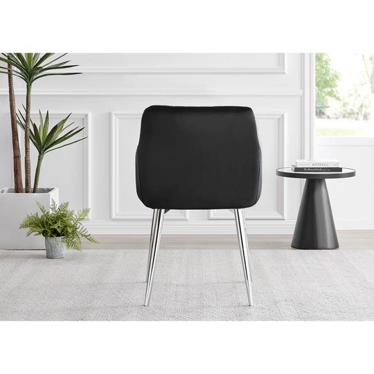 Novara 120Cm Round Glass Dining Table & 4 Black Calla Silver Leg Velvet Chairs