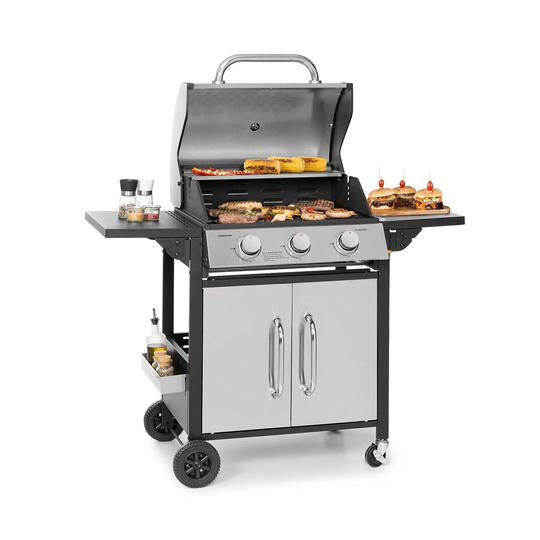 Tomahawk Klarstein 3 - Burner Free Standing Liquid Propane Gas Grill with Side Burner and Cabinet