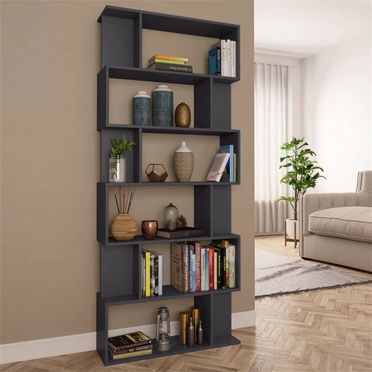 Cube Bookcase, Shelf Bookcase Freestanding Bookshelf Shelving Display Unit Book Shelf Storage Rack Book Cabinet/Room Divider Grey 80X24x192 Cm Chipboa