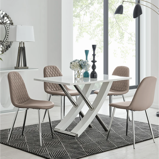 Mayfair 4 Dining Table And 4 White Corona Gold Leg Chairs