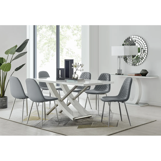 Mayfair 6 Dining Table And 6 Grey Corona Silver Leg Chairs