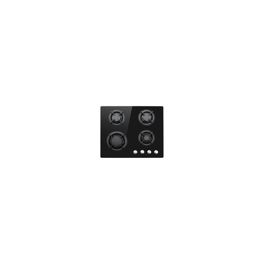 electriQ 60cm Gas on Glass 4 Burner Gas Hob - Black Glass