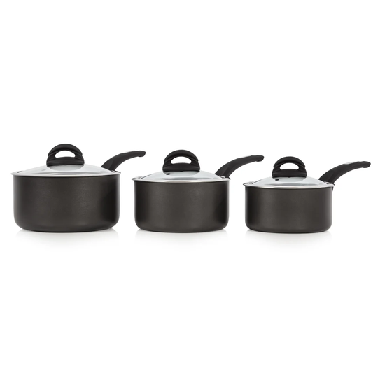 Tower T80302 Cerasure Non Stick Induction Saucepans Sets With Lids, Stay Cool Handles, Graphite, 3 Piece Set, 16/18/20 cm