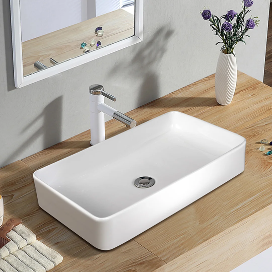 Mattox White Ceramic Rectangular Vessel Bathroom Sink with Faucet
