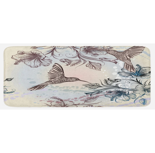 Peconic Hummingbird Birds Hibiscus Flowers Kitchen Mat