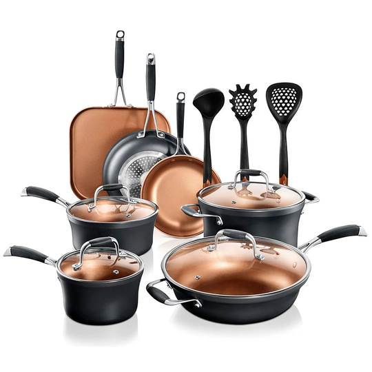 Belfry Kitchen Hollo 14 Piece Hard-Anodized Aluminium Non Stick Cookware Set