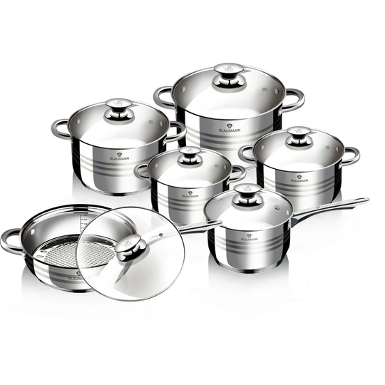Blauman 12 Pieces Stainless Steel Non Stick Cookware Set
