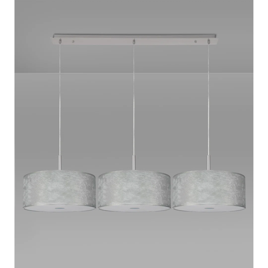 Baymont Polished Chrome 3 Light E27 3M Linear Pendant With 400Mm Silver Leaf Shade With Frosted Acrylic Diffuser With Polished Chrome Centre