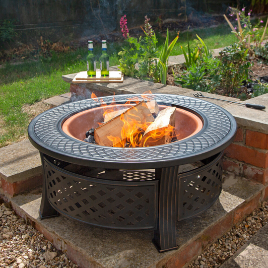 80cm Tall Outdoor Garden Patio / Log Burner / Fire Pit BBQ - Copper Effect Bowl