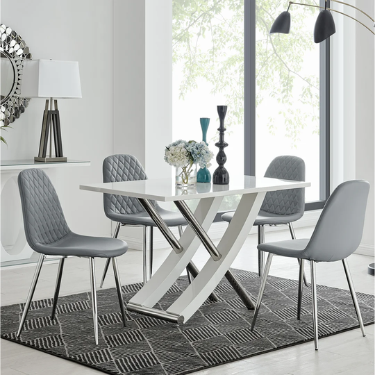 Mayfair 4 Dining Table And 4 Grey Corona Silver Leg Chairs
