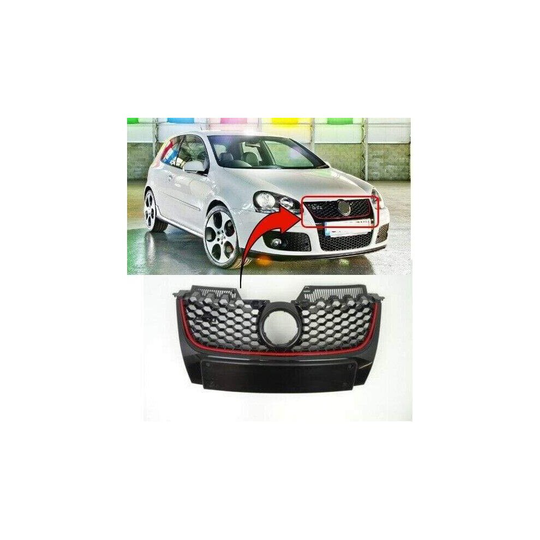 VW Golf Mk5 2004-2008 Gti Front Bumper Grille Main With Red Moulding With Plate Holder