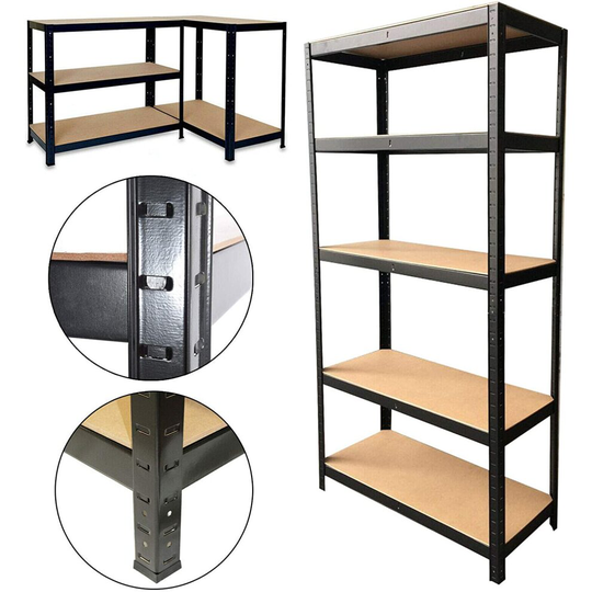 (Heavy Duty 5 Tires Steel Freestanding Boltless Racking 180cm x 90cm x 40cm Black) Garage Shelving Units 5 Tier Metal Storage Racking Shelves