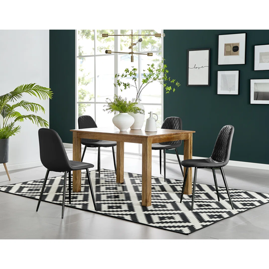 Anders Honey Solid Wood Dining Table & 4 Black Corona Black Leg Chairs
