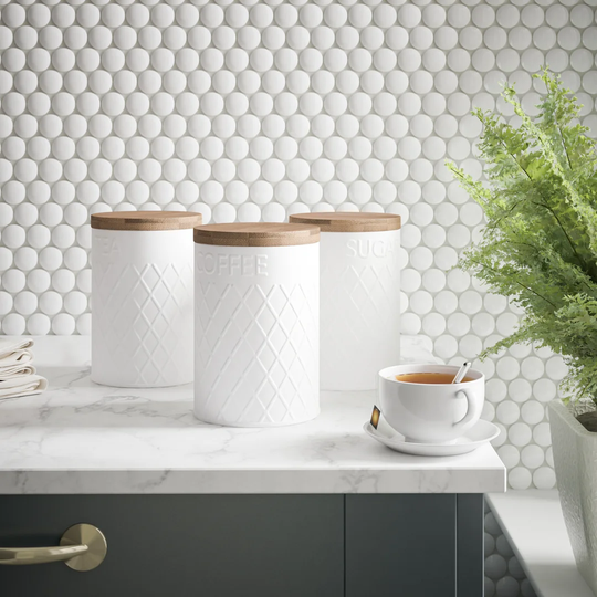 Embossed Coffee, Tea, & Sugar Jar Sets