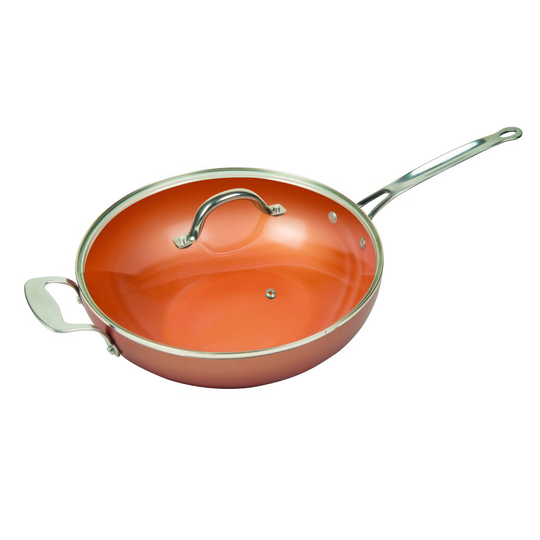 (Wok with Lid, 30cm) Masterpan Non-Stick Frying Pan Set 20cm / 23cm, Ceramic Coating, PTFE Free, Healthy Cooking, Copper Look, Oven & Dishwasher Safe