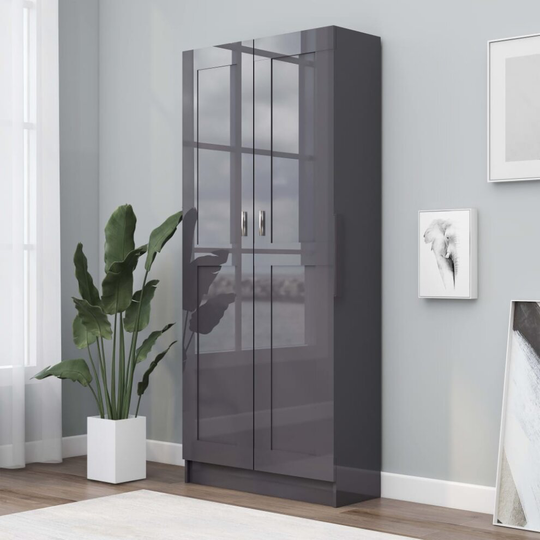 vidaXL Book Cabinet High Gloss Grey Chipboard Bookshelf Bookcase Storage Rack