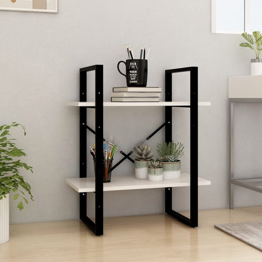 vidaXL Solid Pine Wood 2-Tier Book Cabinet White Office Storage Rack Bookcase