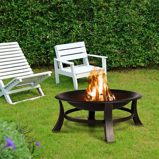 76Cm Garden Fire Pits With Grill, Outdoor Portable Fire Bowl, Patio Brazier, Large Camping Heater With Waterproof Cover & Poker