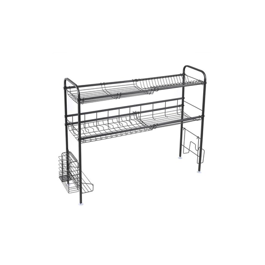 (Double Layer) Stainless Steel Inner Length 90cm Kitchen Bowl Rack Shelf Black