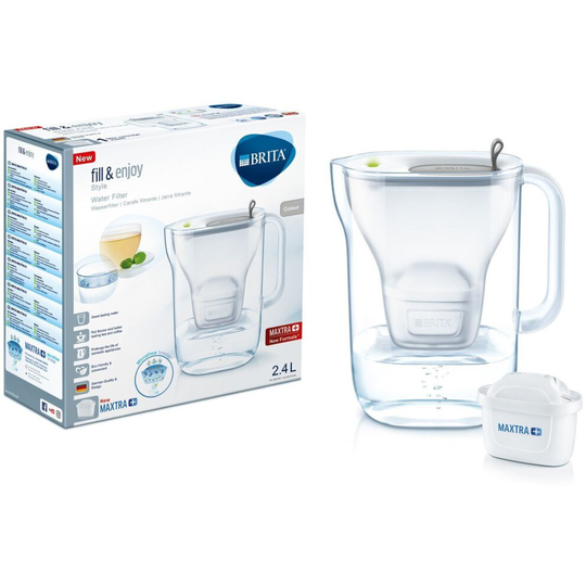 BRITA Style Cool MAXTRA+ Plus 2.4L Slim Water Filter Fridge Jug + Cartridge Grey